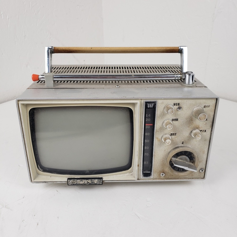 Vintage Sony 5-305UW Transistor Portable TV UHF VHF Silver Television Untested